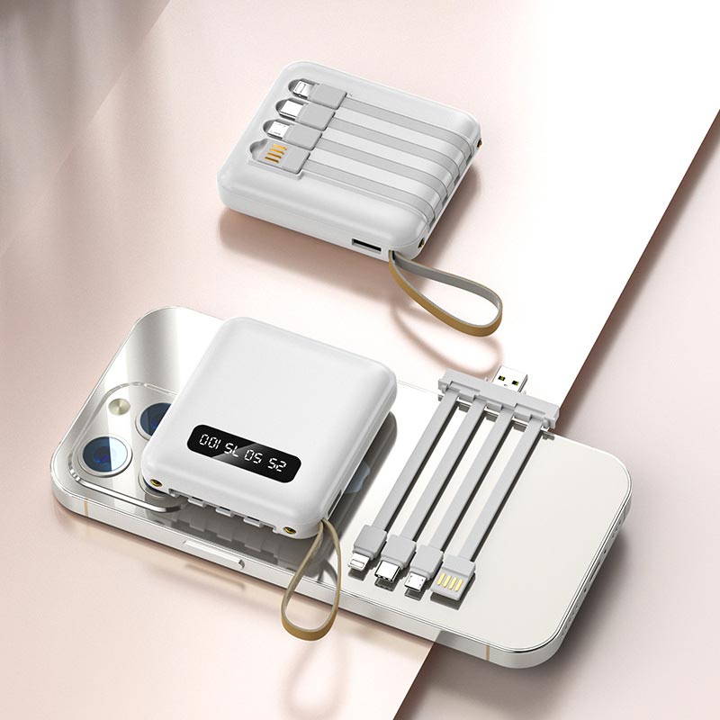RYNX | Fast Charge 20000Mah Mini Power Bank With Integrated Cables White