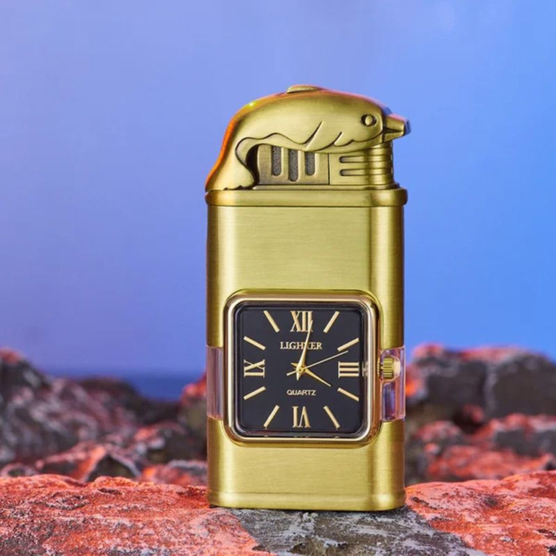 RYNX | Vintage Watch Bezel Jet Flame Pocket Lighter Gold Dolphin