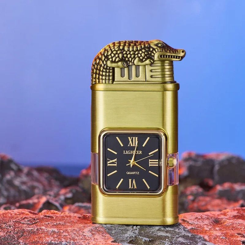 RYNX | Vintage Watch Bezel Jet Flame Pocket Lighter Gold Crocodile
