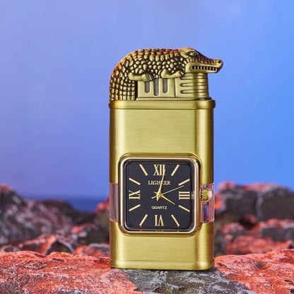 RYNX | Vintage Watch Bezel Jet Flame Pocket Lighter Gold Crocodile