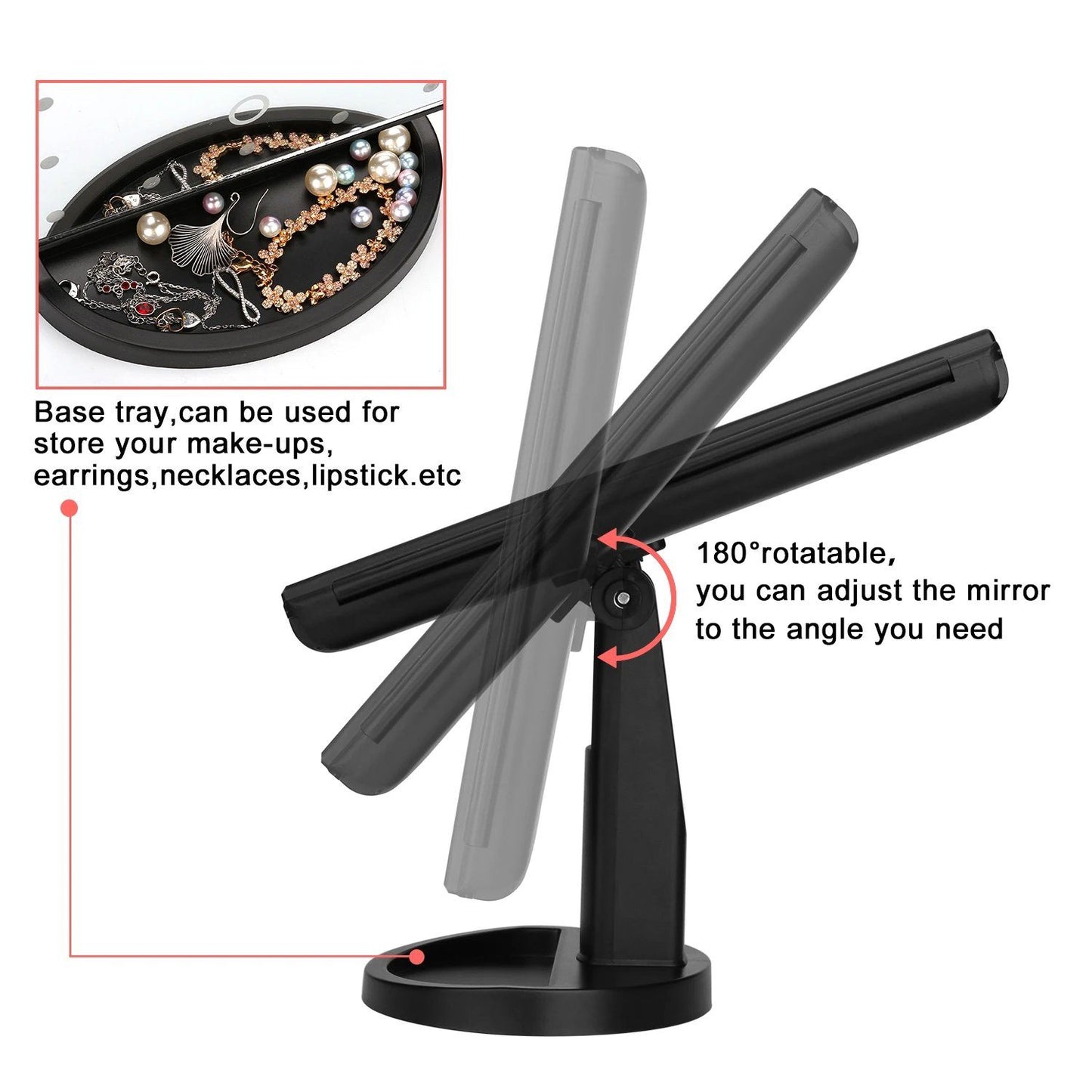 Rynx | Standing Makeup Mirror Vanity USB 21 LED Lights 10X 3X 2X 1X Magnification Black
