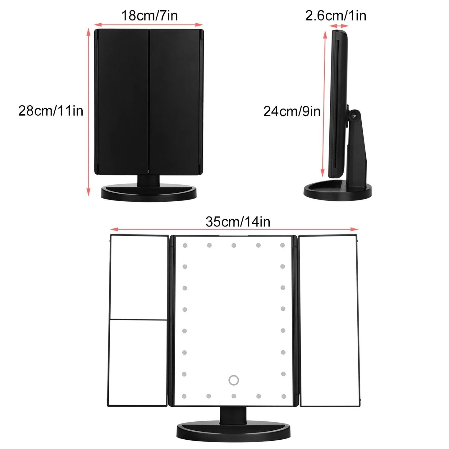 Rynx | Standing Makeup Mirror Vanity USB 21 LED Lights 10X 3X 2X 1X Magnification Black