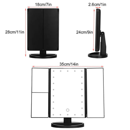 Rynx | Standing Makeup Mirror Vanity USB 21 LED Lights 10X 3X 2X 1X Magnification Black