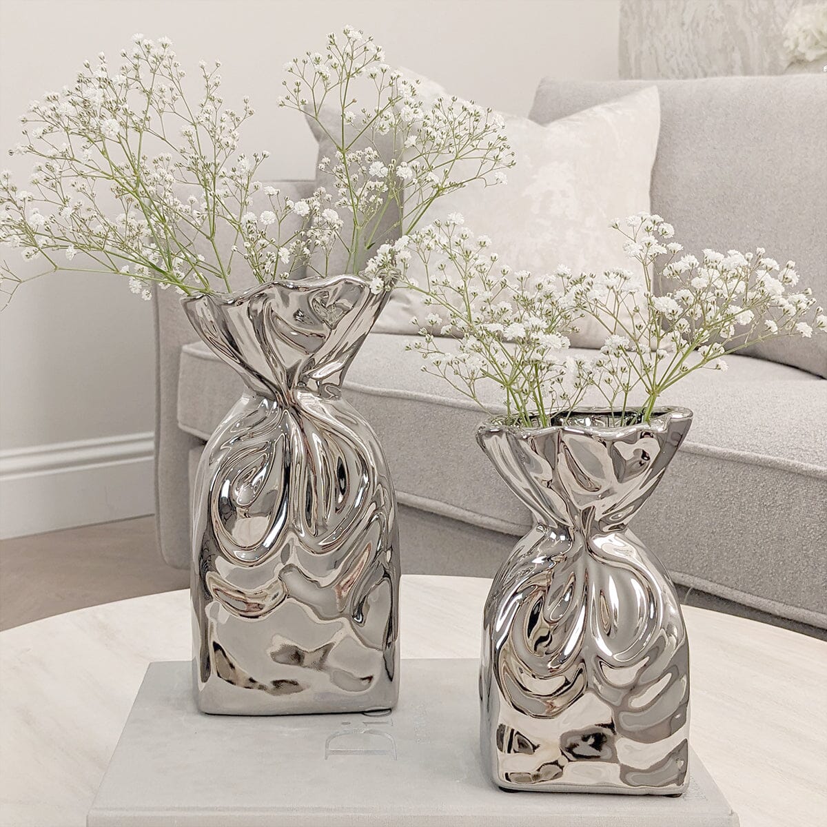 Rynx | Tesora Silver Curled Ceramic Bag Vases - Set of 2