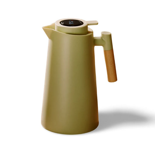 Rynx | Thermos Flask - Temperature Display - Wooden Handle - Stylish And Functional
