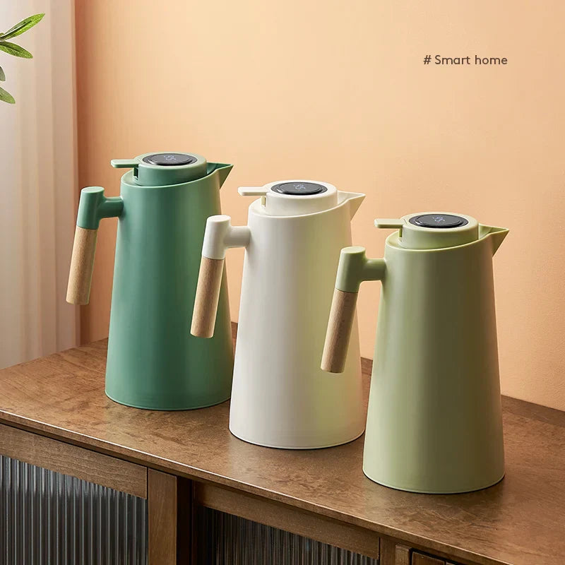 Rynx | Thermos Flask - Temperature Display - Wooden Handle - Stylish And Functional