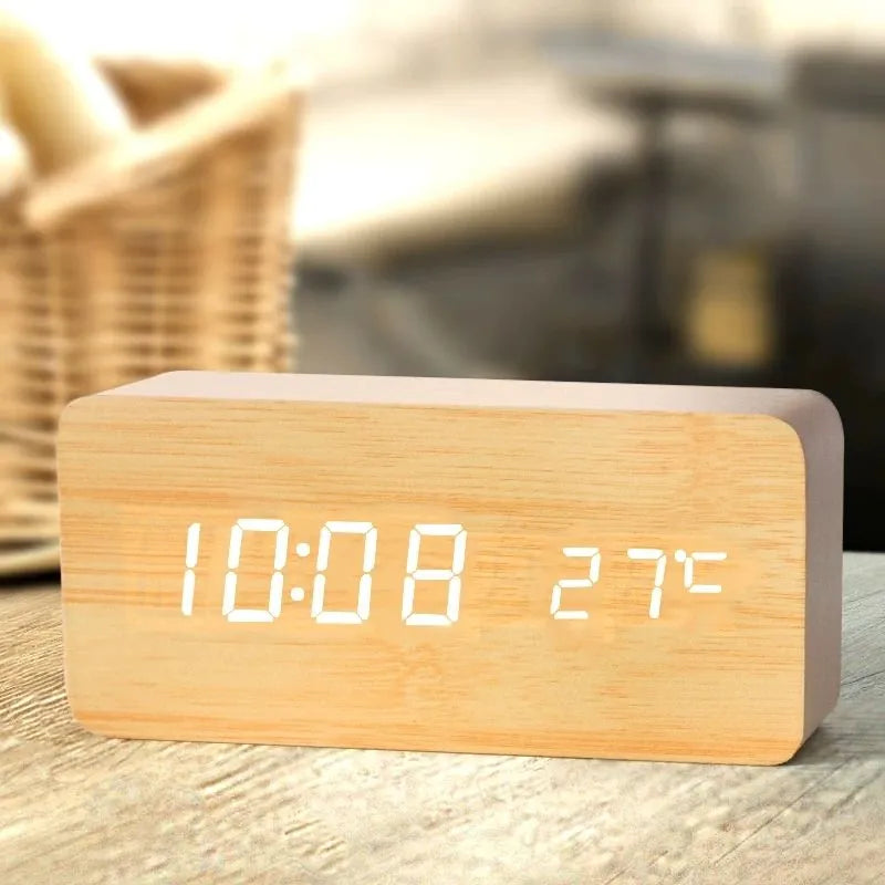 Rynx | Timbertime - Natural Wood LED Clock - Unique Design - Digital Alarm Function