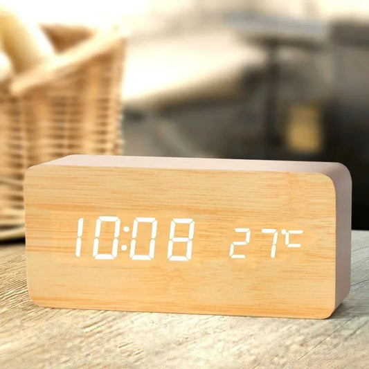 Rynx | Timbertime - Natural Wood LED Clock - Unique Design - Digital Alarm Function