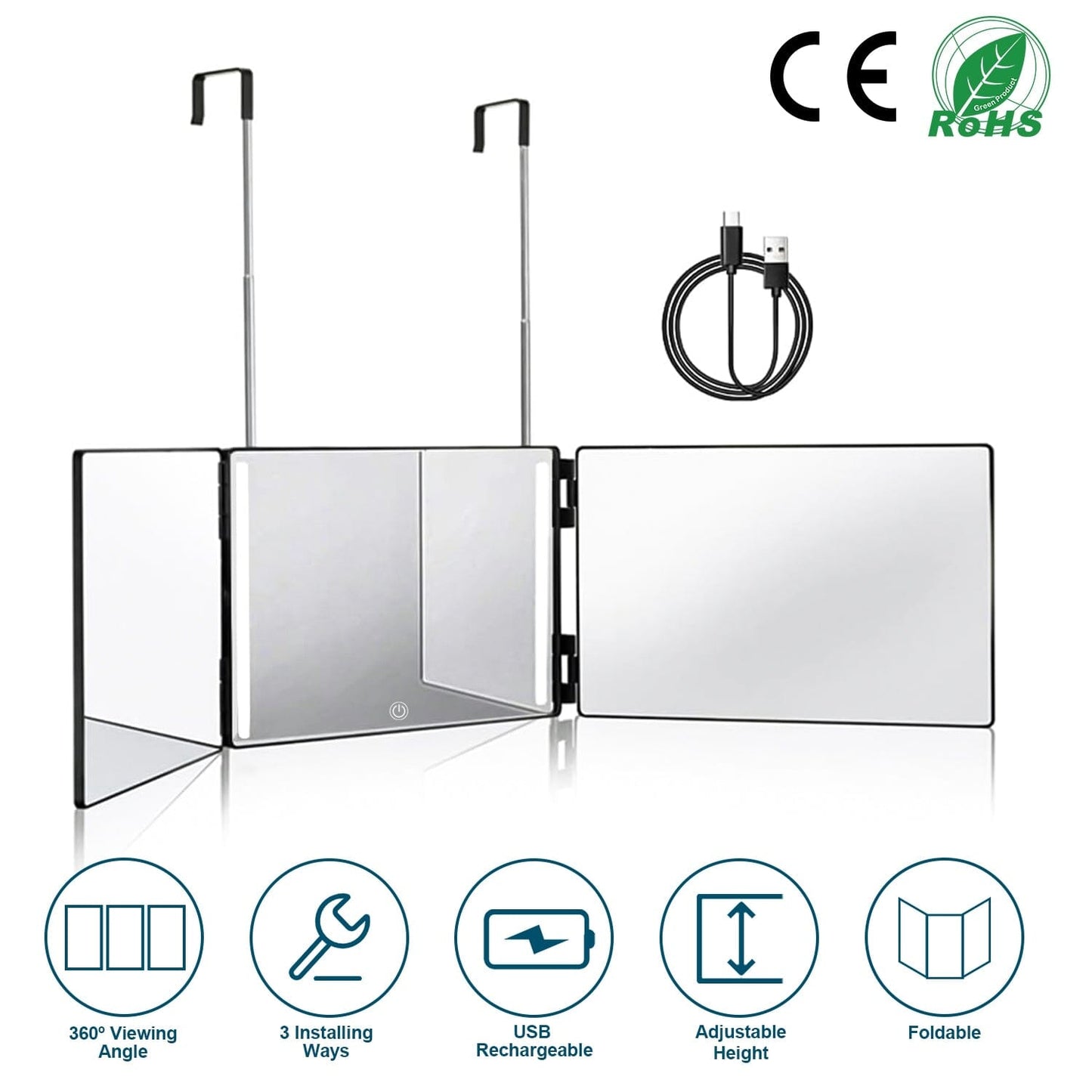 Rynx | Tri-Fold Mirror with Telescopic Hanger