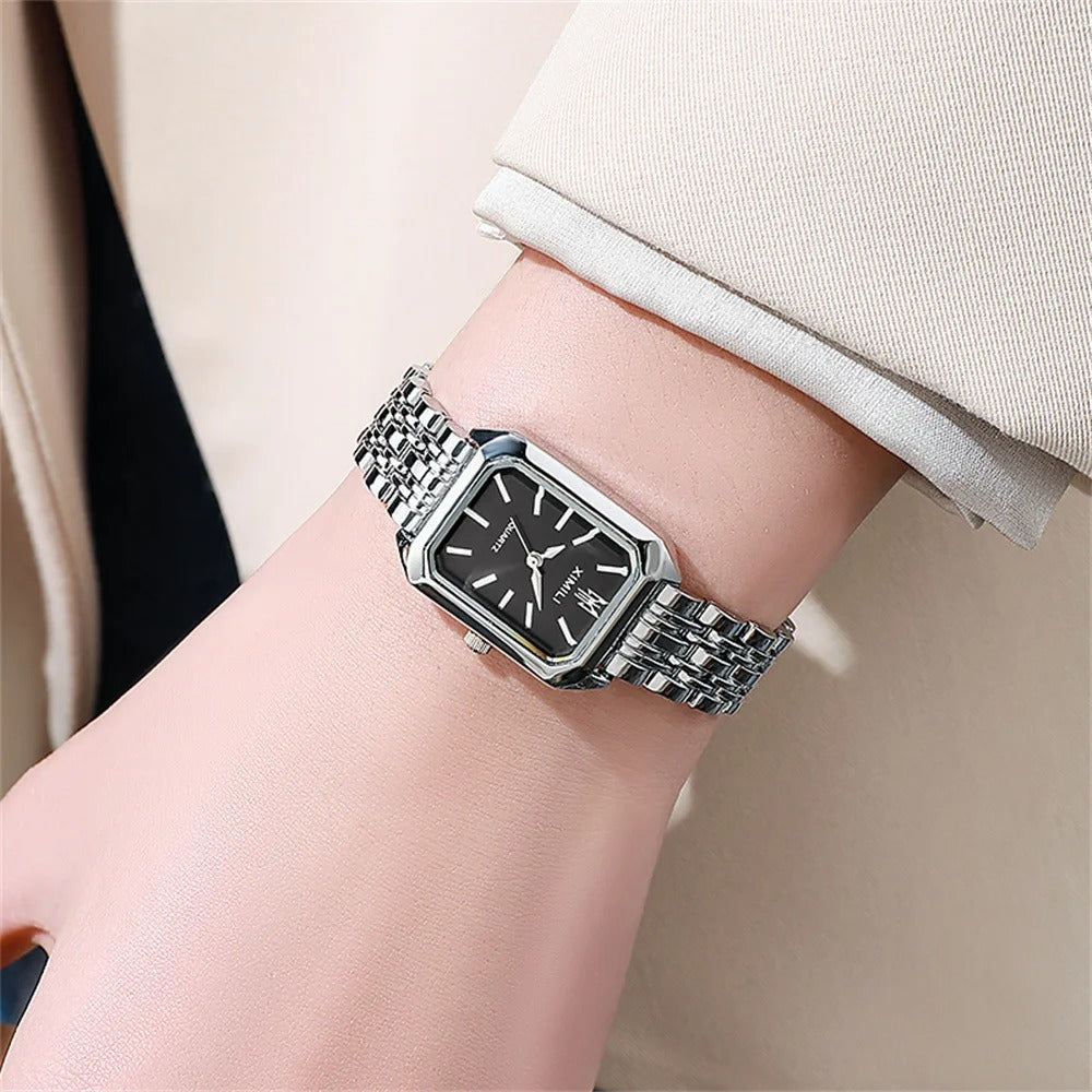 RYNX | Square Watch For Women Silver Black