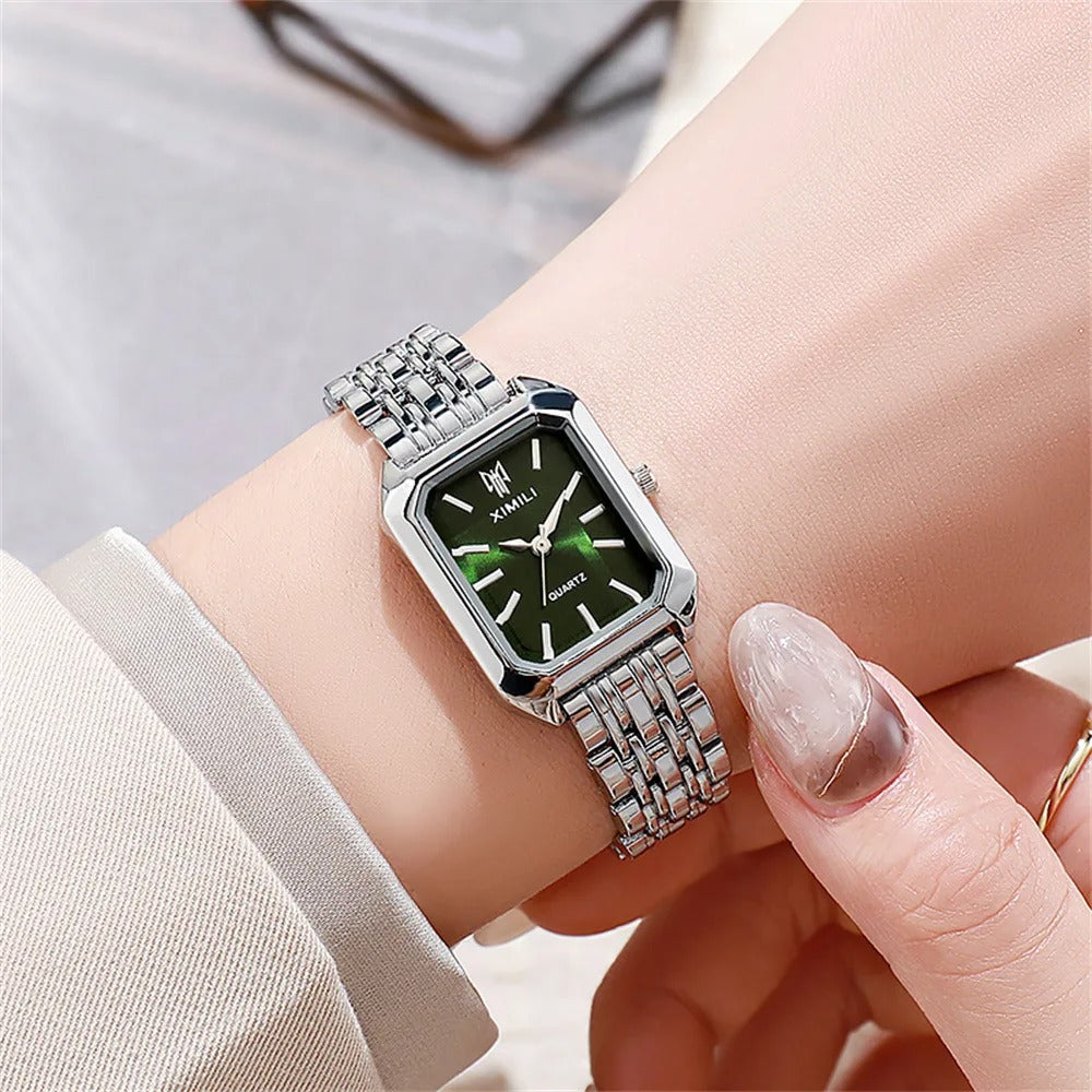 RYNX | Square Watch For Women Silver green