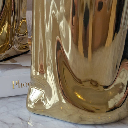 Rynx | Vega Paper Bag Style Gold Ceramic Vases - Set of 2