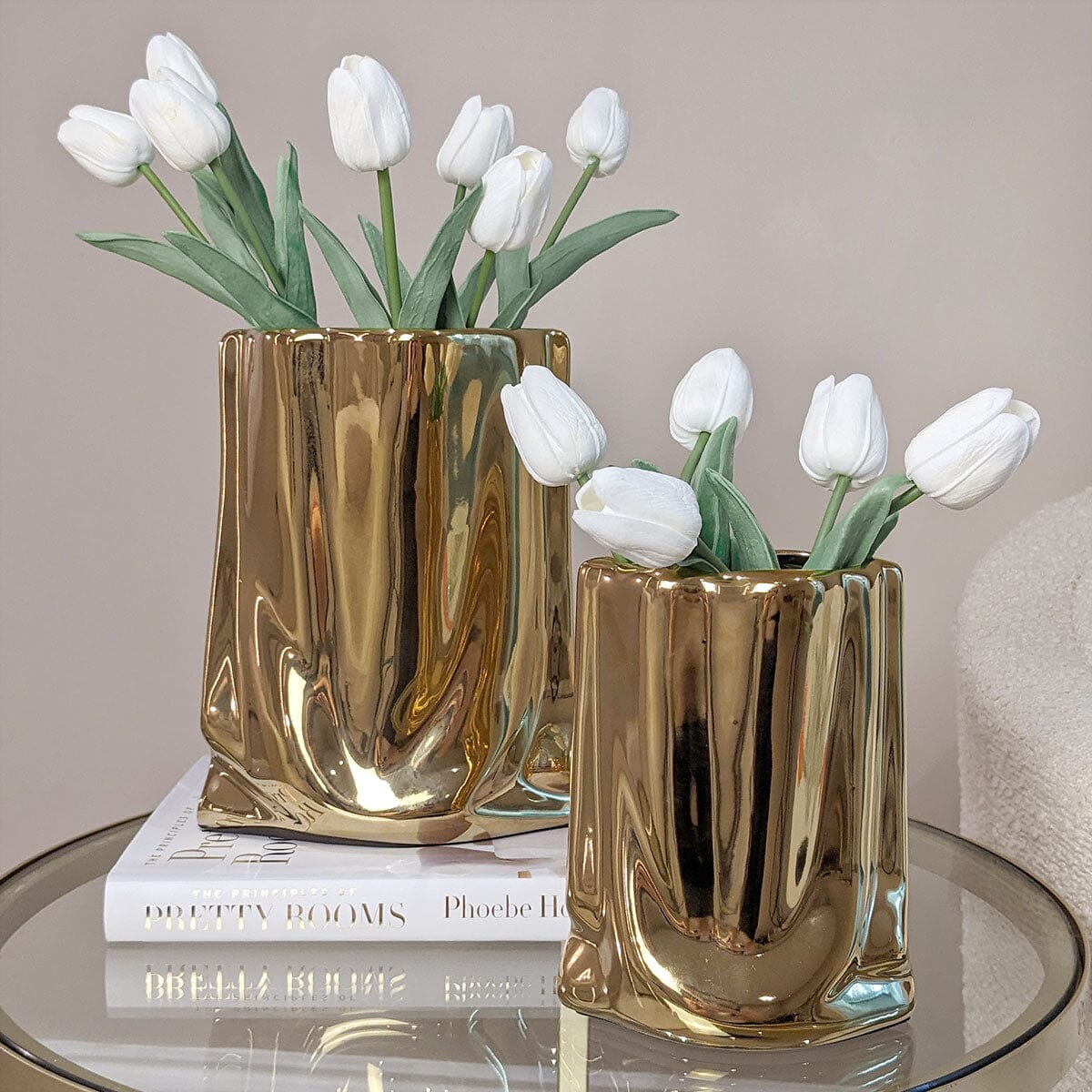 Rynx | Vega Paper Bag Style Gold Ceramic Vases - Set of 2