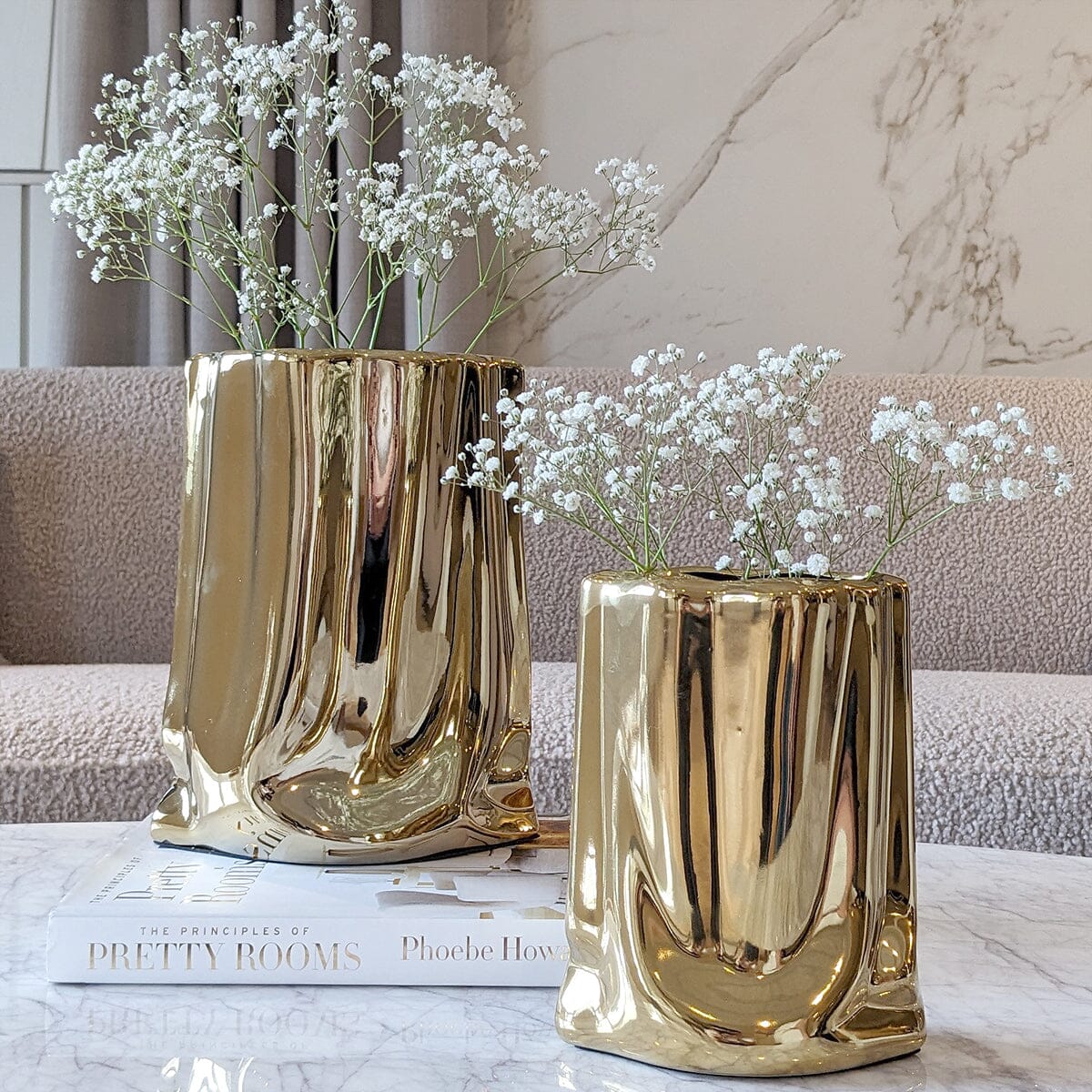 Rynx | Vega Paper Bag Style Gold Ceramic Vases - Set of 2