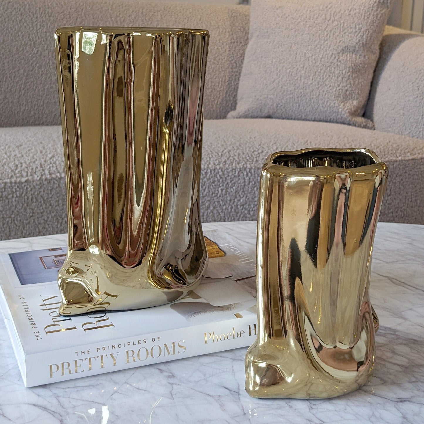 Rynx | Vega Paper Bag Style Gold Ceramic Vases - Set of 2