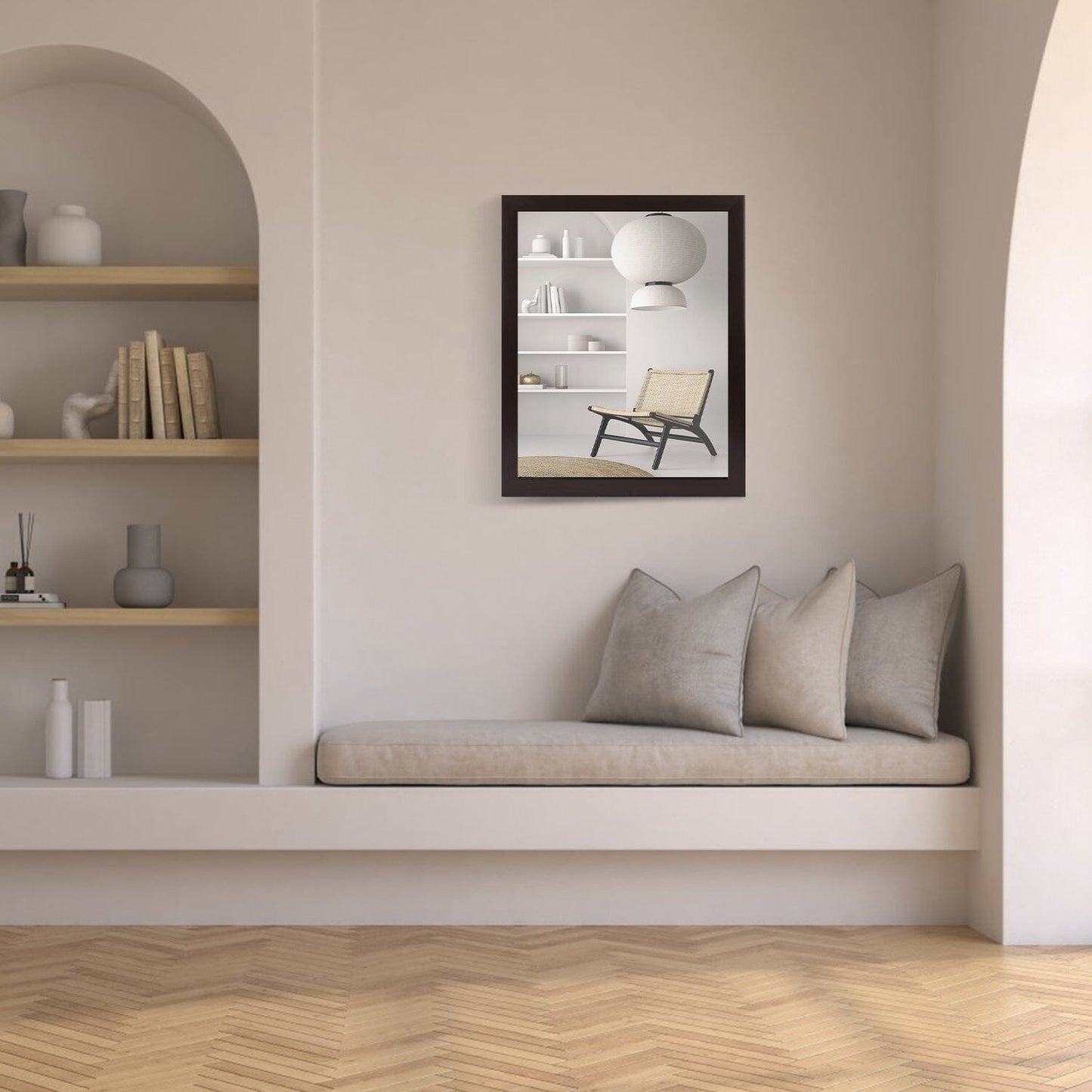 Rynx | Wall-Mounted Mirror Wood-Like Frame Rectangular Modern Hanging Mirror