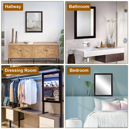 Rynx | Wall-Mounted Mirror Wood-Like Frame Rectangular Modern Hanging Mirror