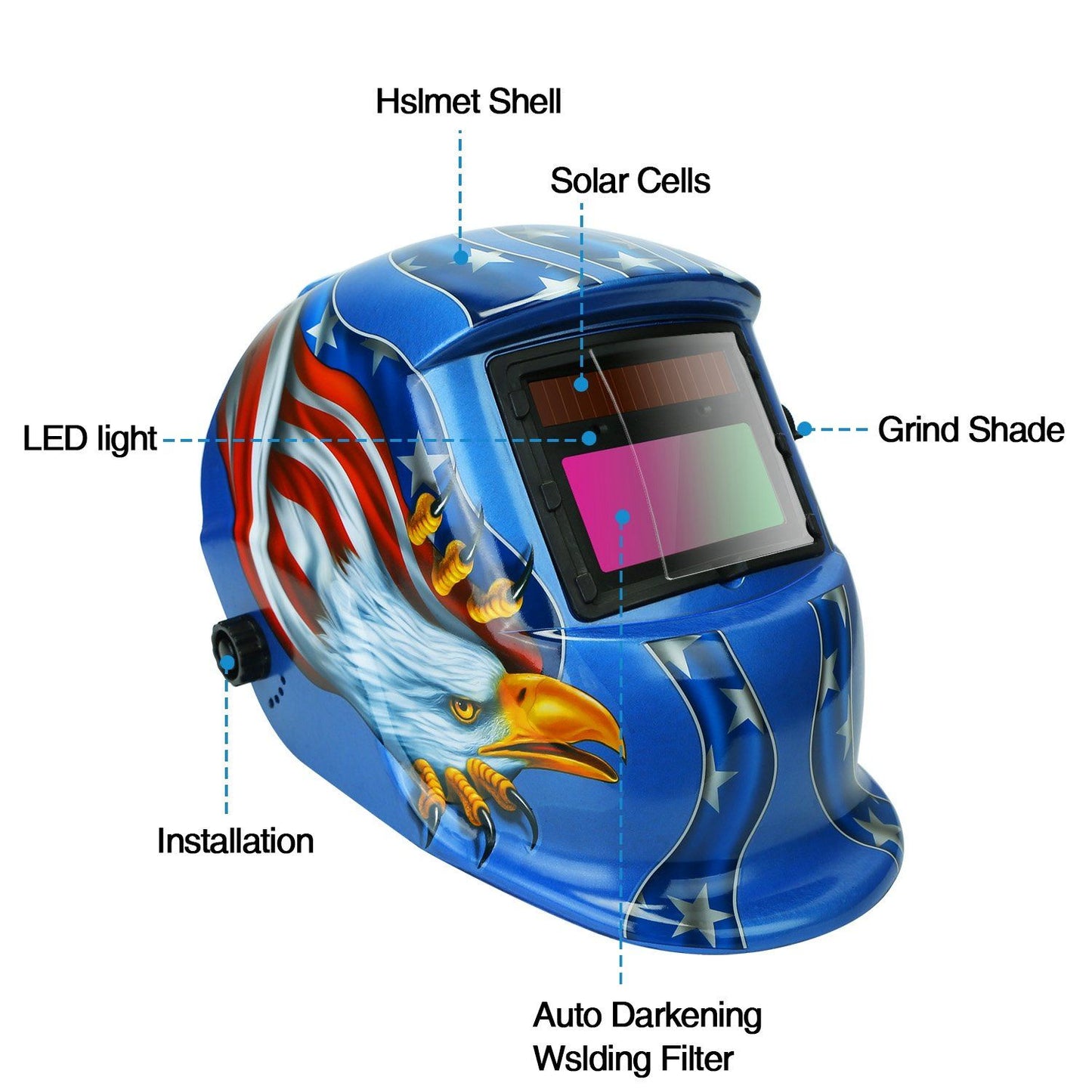 Rynx | Welding Helmet Solar Powered Automatic Darkening Hood with Adjustable Wide Screen