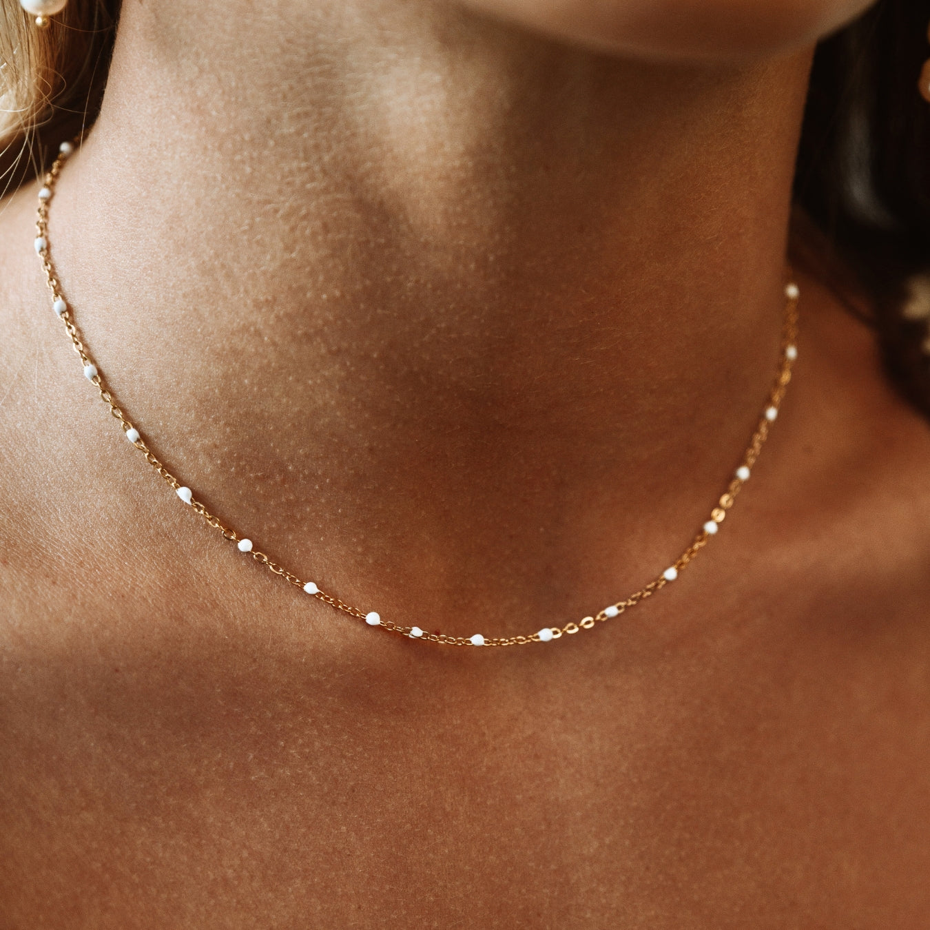 RYNX | Choker with Shining White Enamel Beads - Aurielle Gold