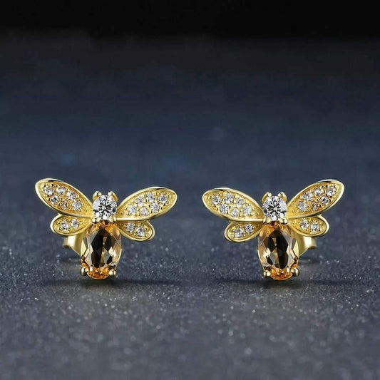 RYNX | Sterling Silver Natural Citrine Bee Earrings
