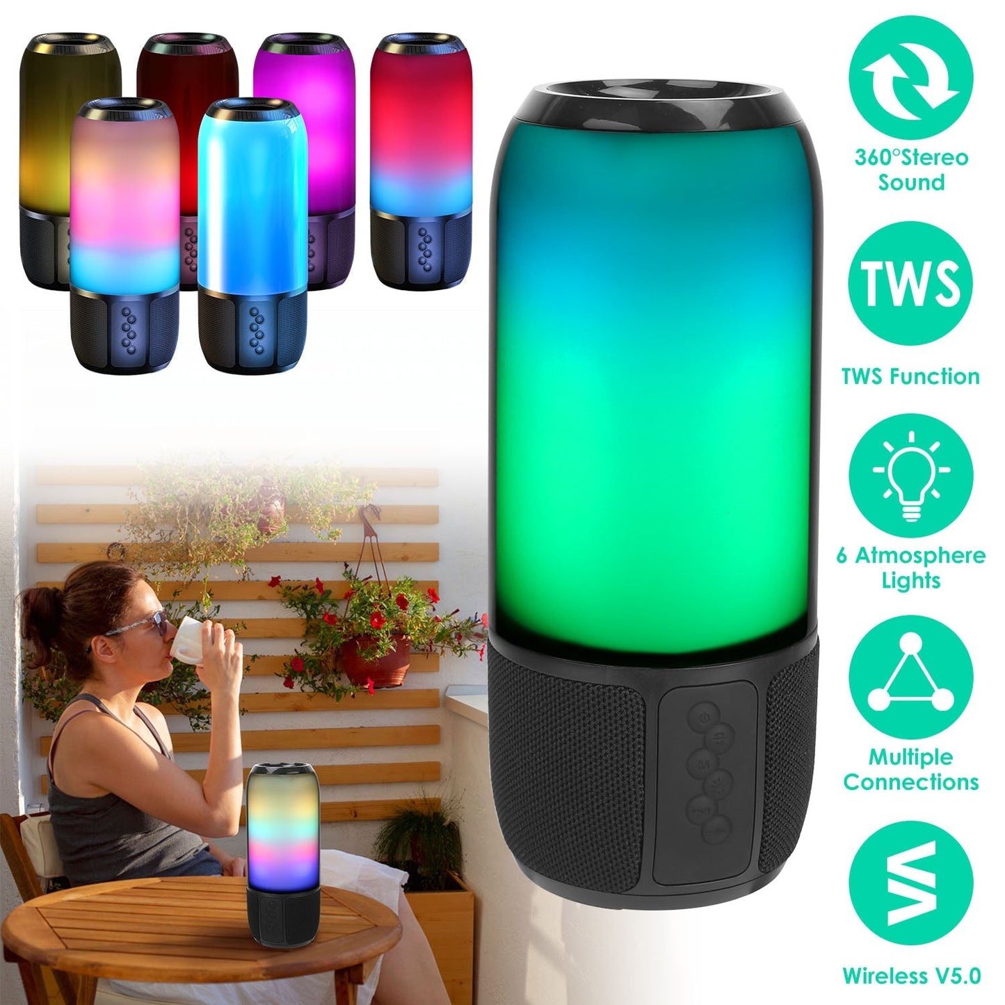 Rynx | Wireless portable speaker with color-changing lights