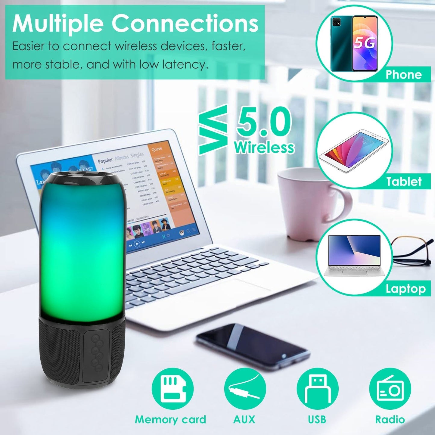 Rynx | Wireless portable speaker with color-changing lights