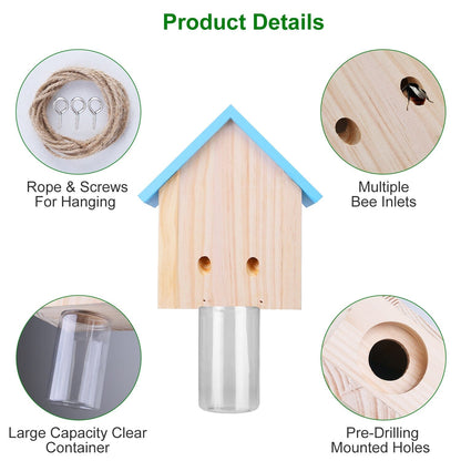 Rynx | Three Carpenter Bee Trap Outdoor Natural Pine Wood