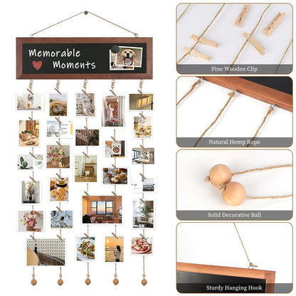Rynx | Three Hanging Picture Frame Display String Ribbons with 30 Clips Writable Board