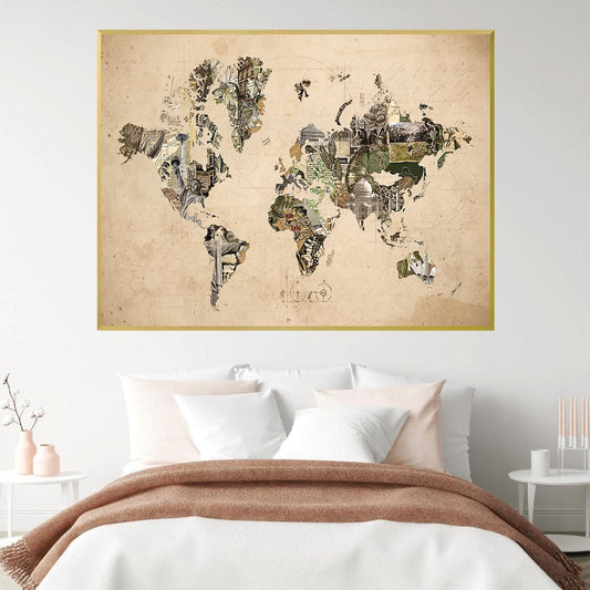 Rynx | World Map of Monuments Canvas