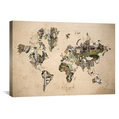Rynx | World Map of Monuments Canvas