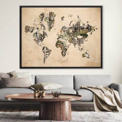 Rynx | World Map of Monuments Canvas