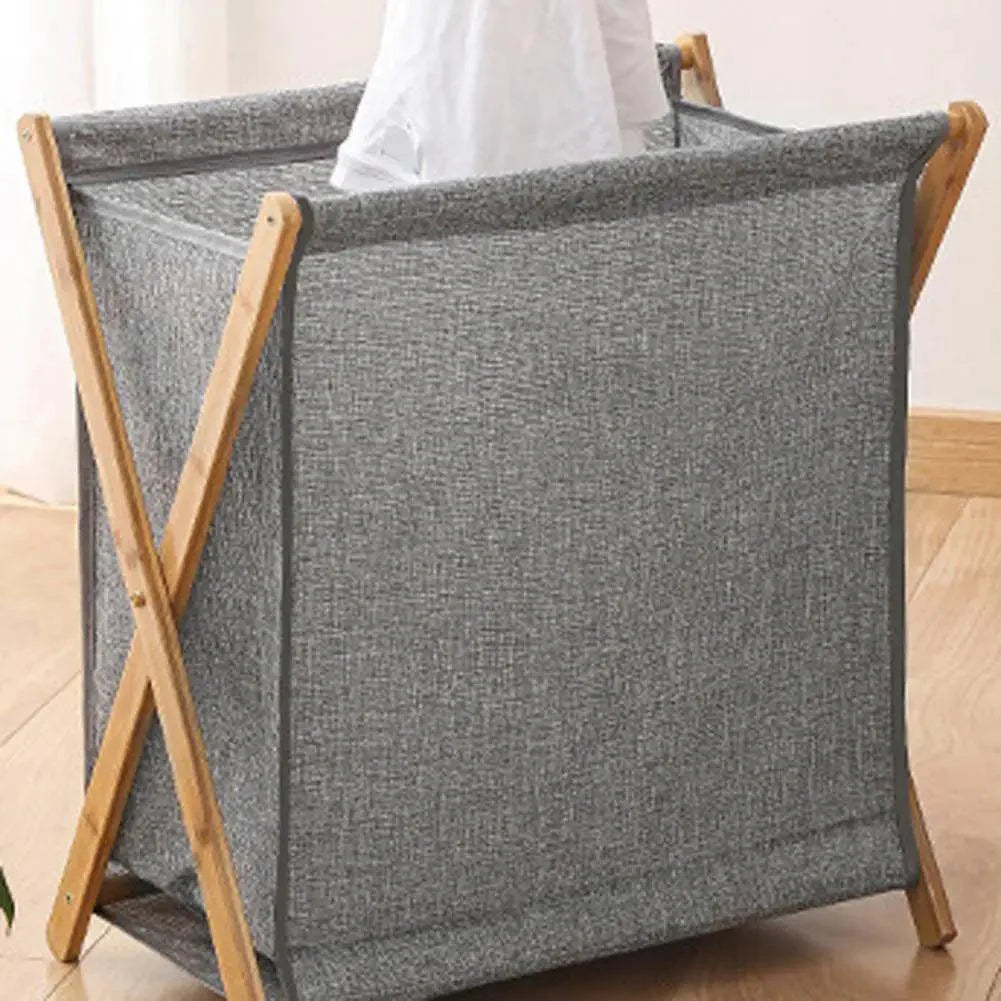 Rynx | Chic X-Design Foldable Bamboo Laundry Basket - Elegant Fabric Organizer