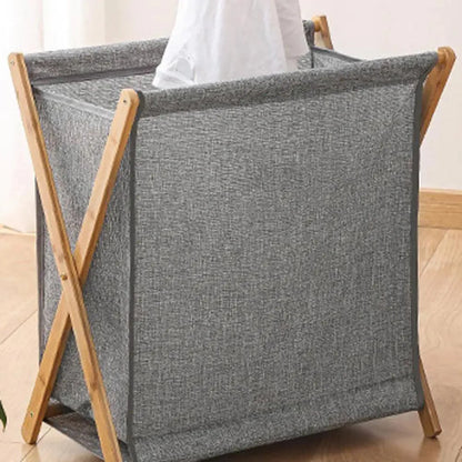Rynx | Chic X-Design Foldable Bamboo Laundry Basket - Elegant Fabric Organizer