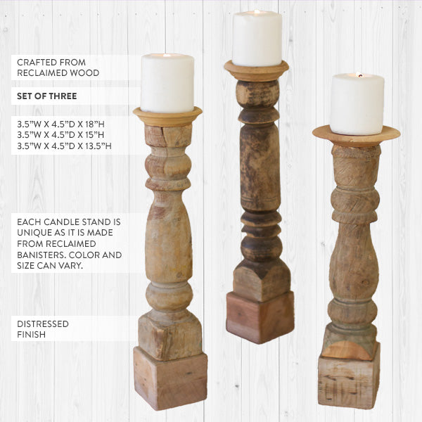 Rynx | Chunky Reclaimed Wood Candle Holders, Set of 3