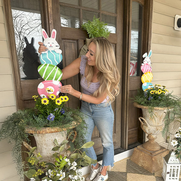 Rynx | Easter bunny and stacked eggs metal garden stakes, set of 2