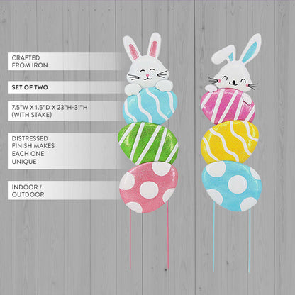 Rynx | Easter Bunny and Stacked Eggs Metal Garden Stakes, Set of 2