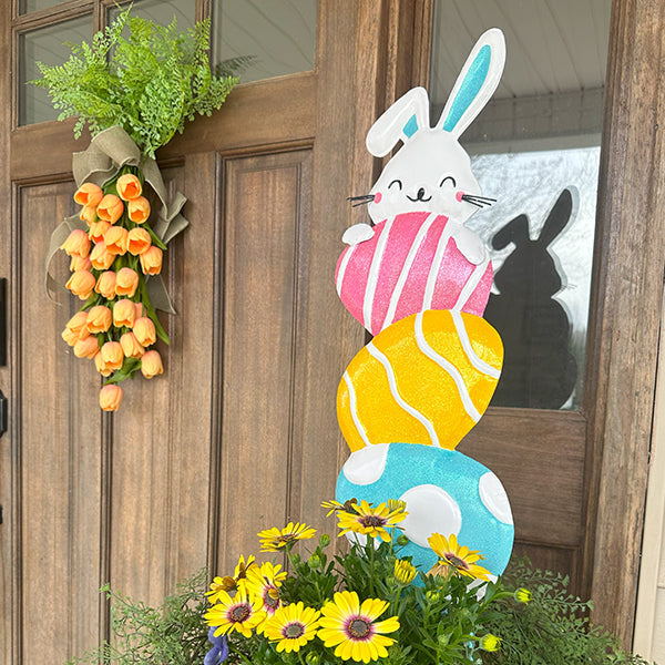 Rynx | Easter bunny and stacked eggs metal garden stakes, set of 2