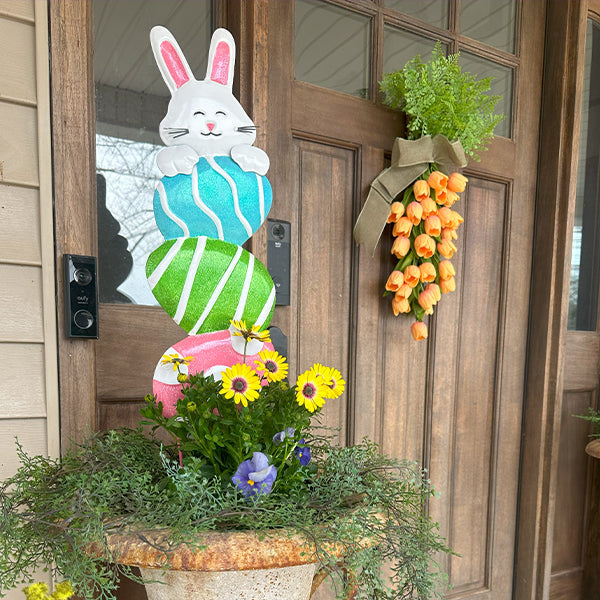 Rynx | Easter Bunny and Stacked Eggs Metal Garden Stakes, Set of 2